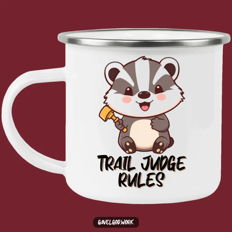 Funny Kawaii Badger Judge Camping Mug: Authority on the Trail!