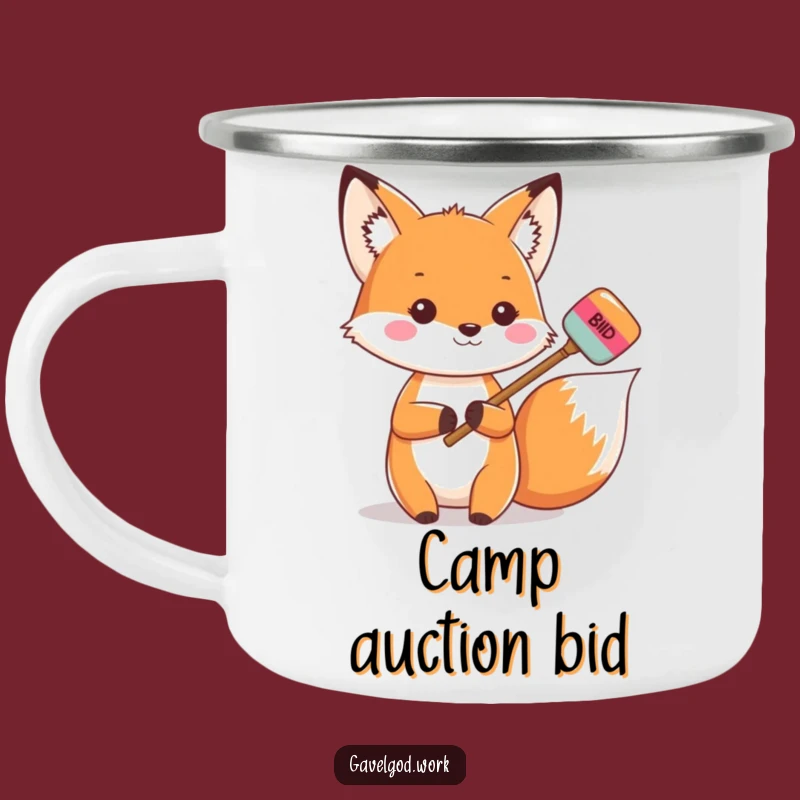 Funny Kawaii Fox Auction Camping Mug: Your Winning Bid on the Trail!