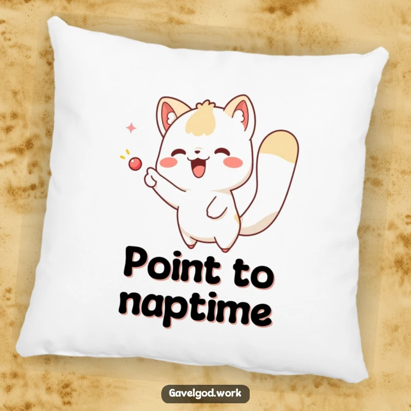 Funny kawaii animal pillow with a cute character excitedly pointing at an unseen object, bringing comfort and whimsical decor.