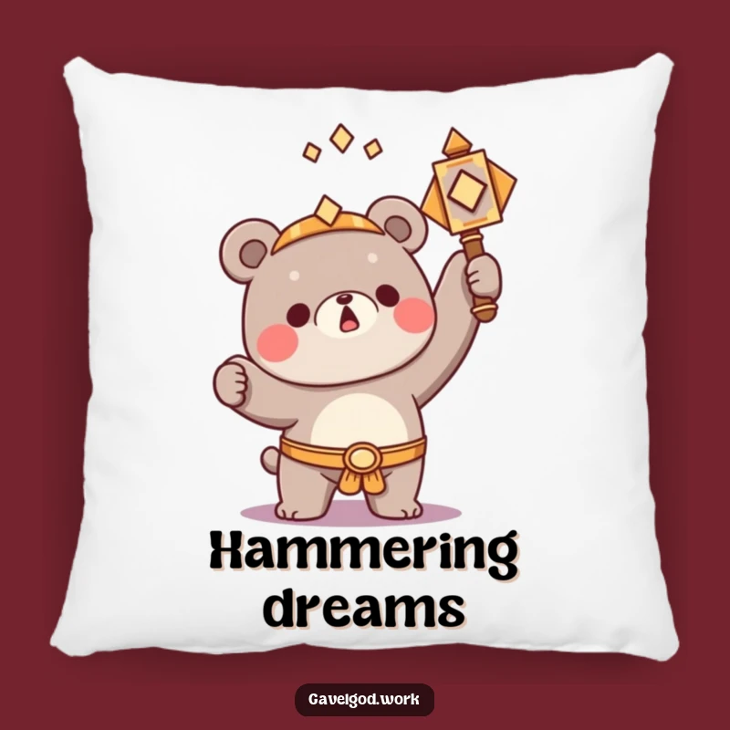 Funny Kawaii Bear Pillow: Triumphant Comfort with a Hammer