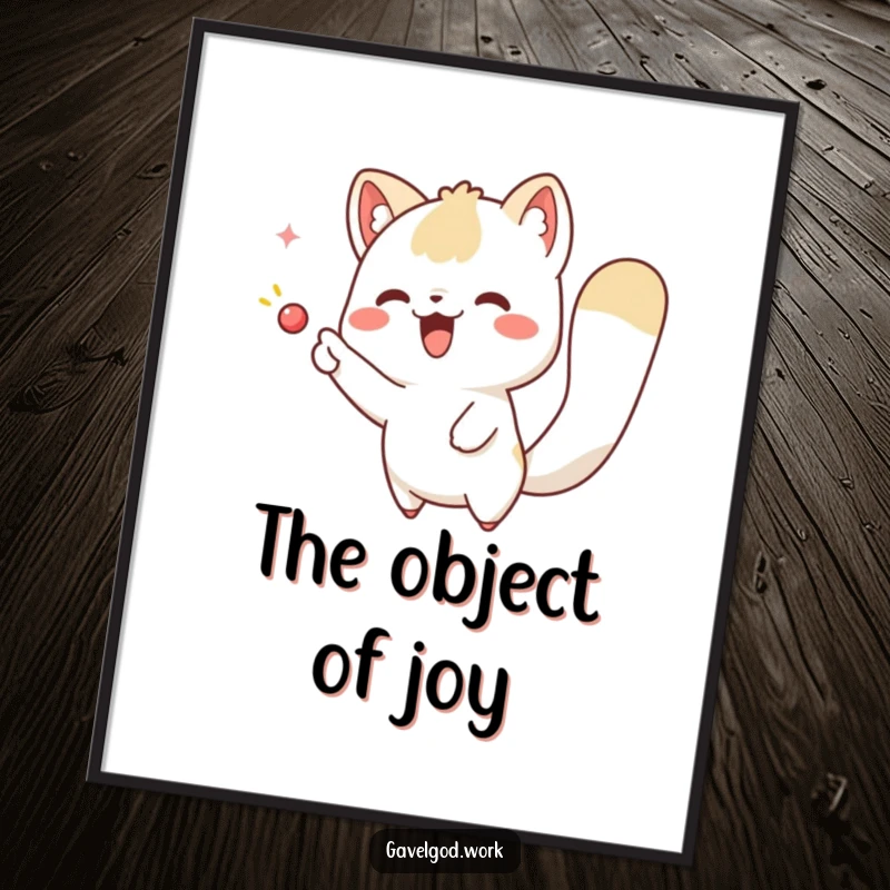 Funny kawaii animal digital art print showing a cute creature excitedly pointing at an imaginary object, perfect for whimsical wall decor.