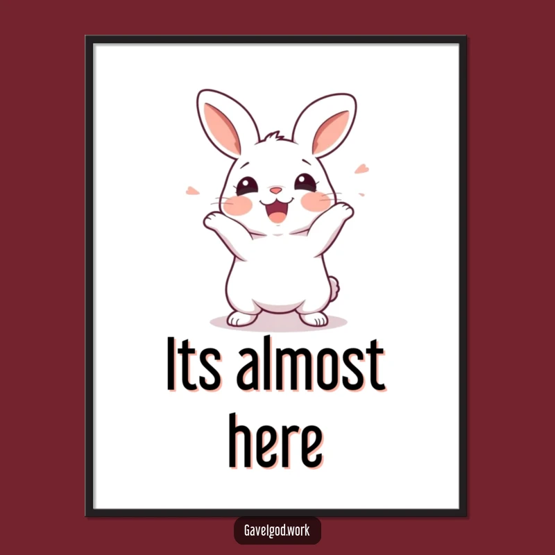 Funny Kawaii Rabbit Print: Wiggling with Joy, Whimsical Art