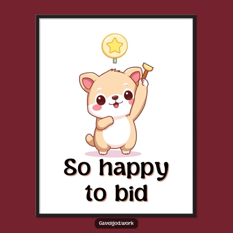 Funny Kawaii Animal Bidding Paddle Digital Art Print: Bring Auction Excitement Home