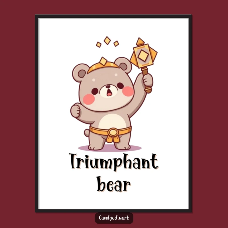 Funny Kawaii Bear Digital Print: Triumphant Art for Your Walls