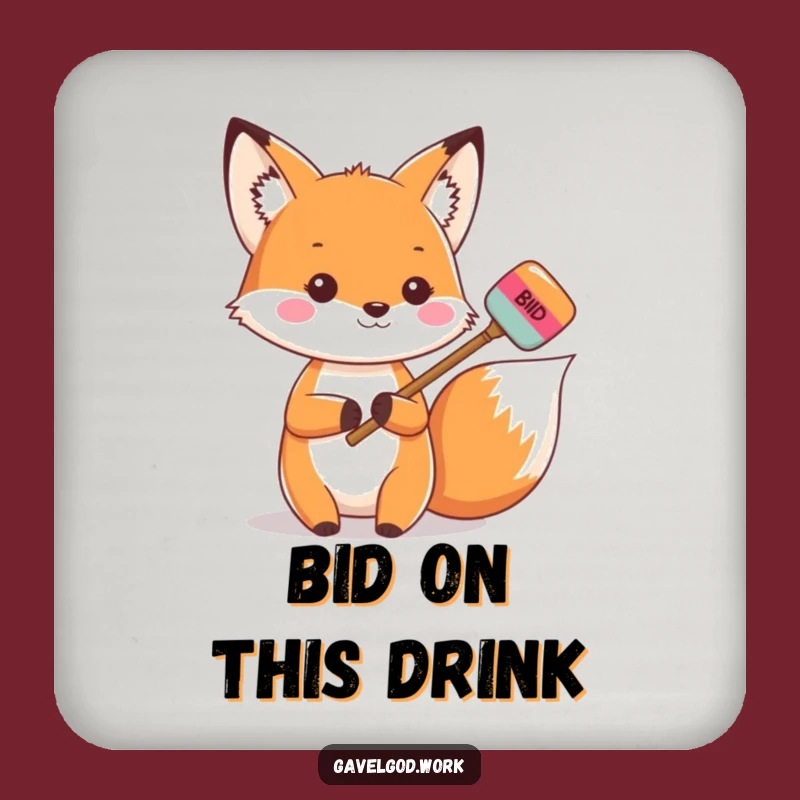 Funny Kawaii Fox Auction Drink Coaster: Protect Surfaces with Savvy!
