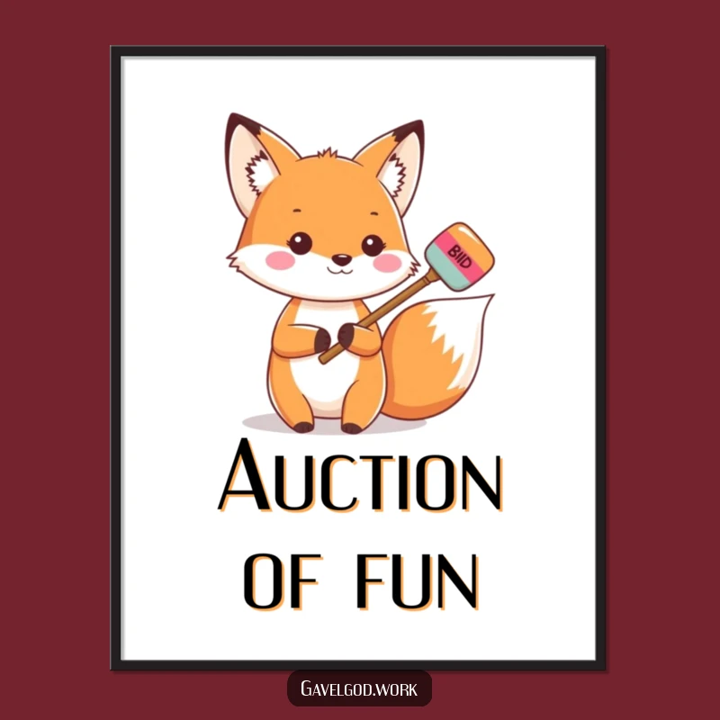 Funny Kawaii Fox Auction Poster: Wall Art for Smart Shoppers!