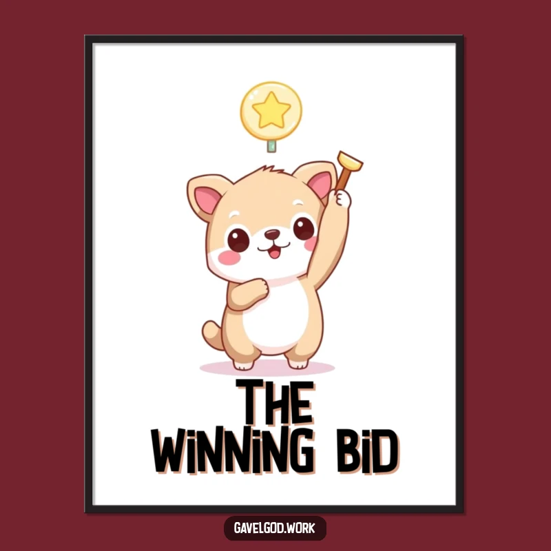 Funny Kawaii Animal Bidding Paddle Poster: Add Auction Charm to Your Walls