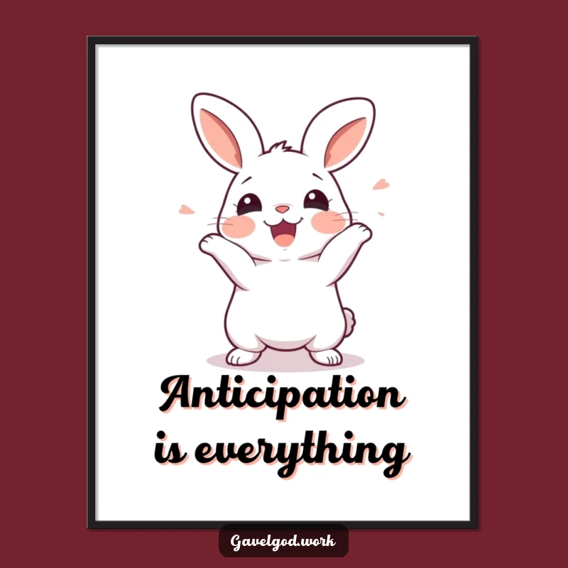 Funny Kawaii Rabbit Poster: Wiggling with Anticipation, Whimsical Wall Art