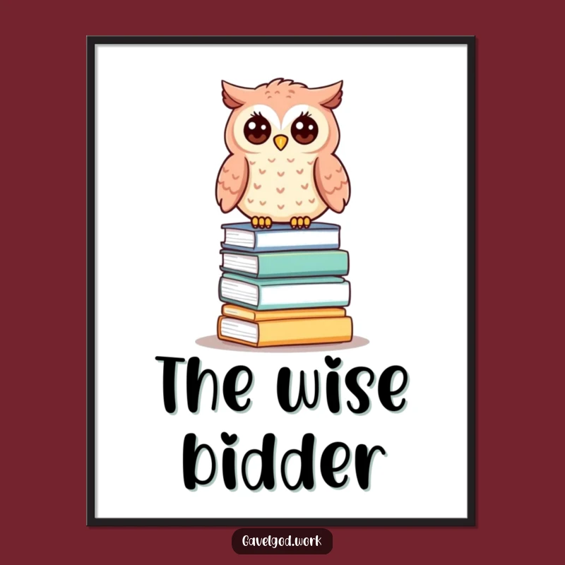 Funny Kawaii Owl Poster: Wise Perch on Auction Lots, Art Decor