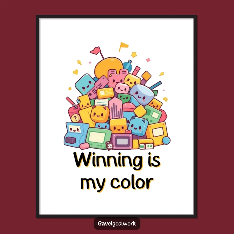 Funny Kawaii Auction Shapes Poster: Vibrant Abstract Art for a Humorous Home