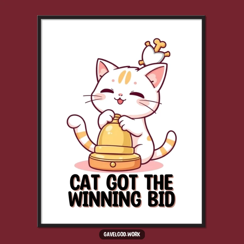 Free Printable Kawaii Cat Art: Playful Auction Bell Funny Downloadable Decor!
