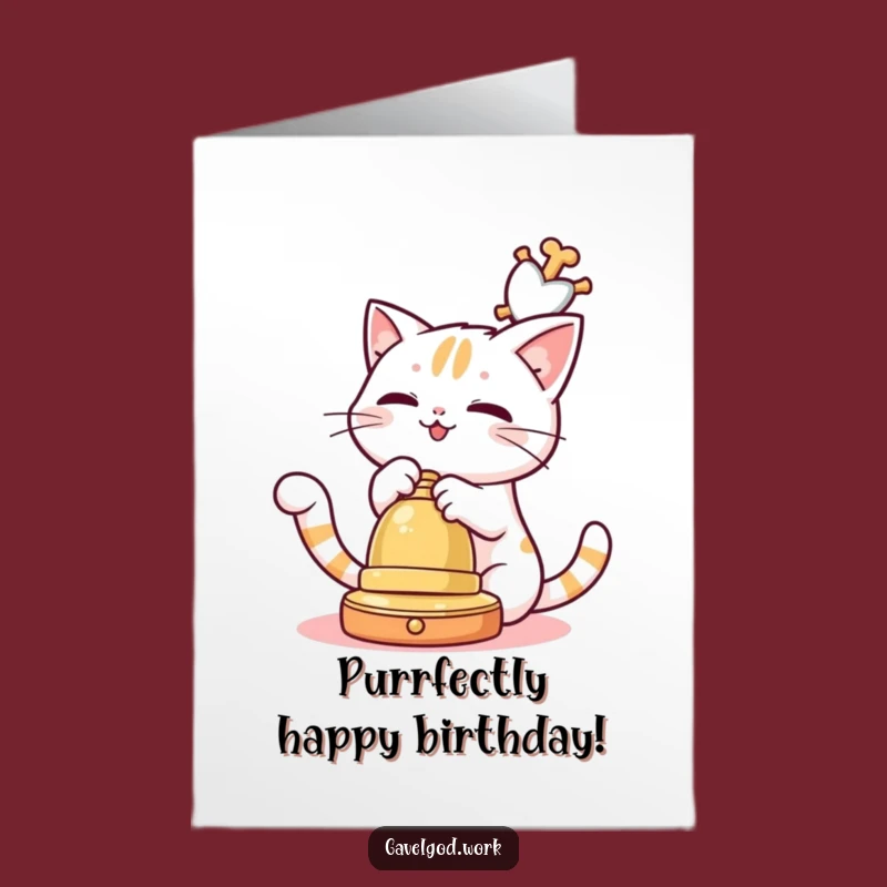 Free Printable Kawaii Cat Birthday Card: Funny Auction Bell Downloadable Gift!