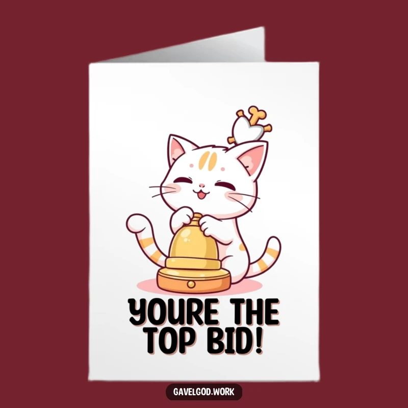 Free Printable Kawaii Cat Congrats Card: Auction Bell Funny Downloadable Gift!