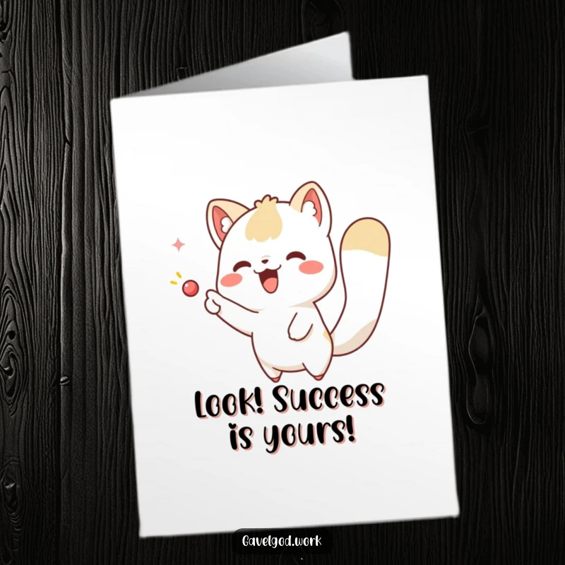 Free Printable Congratulations Card: A kawaii animal enthusiastically pointing at an imaginary, celebratory object.
