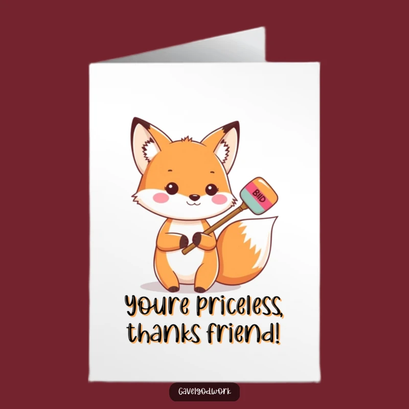 Free Printable Kawaii Fox Thank You Card: Auction Fox Downloadable