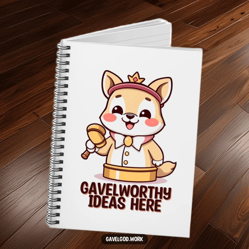 Funny Kawaii animal auctioneer notebook, a cheerful auctioneer holding a tiny gavel, perfect for note-taking.